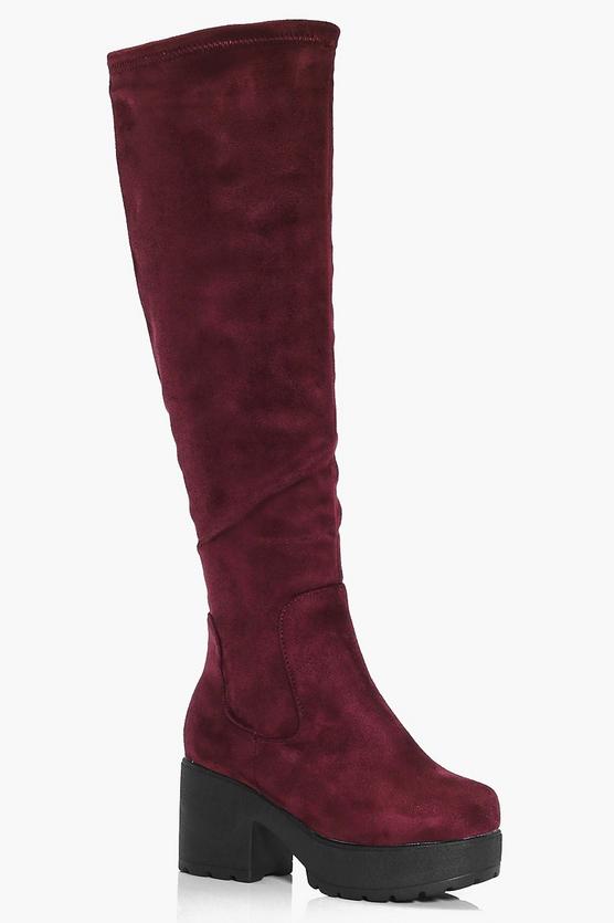 Girls Chunky Cleated Knee High Boots